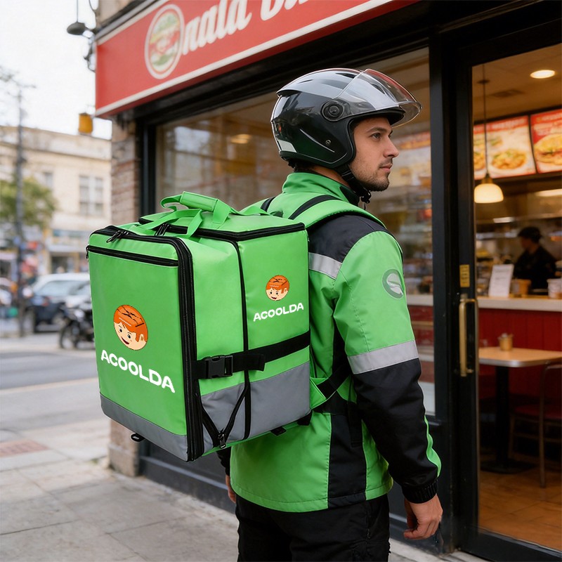 80L insulated food delivery backpack, green food delivery backpack, custom delivery backpack, insulated takeaway backpack, food courier backpack, restaurant delivery bag, thermal food delivery bag, delivery backpack with divider, front opening delive