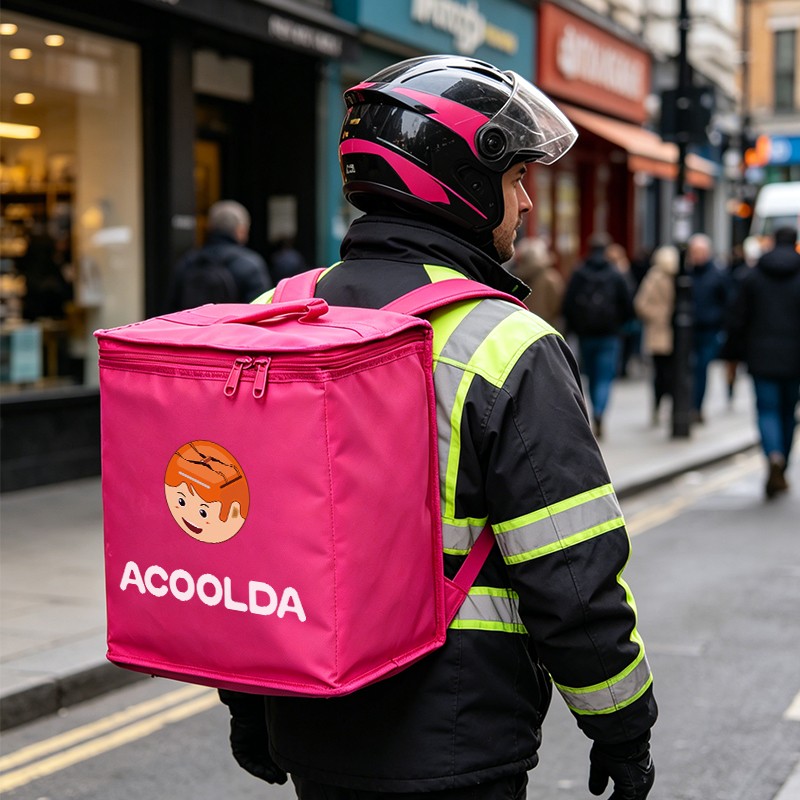 compact insulated food delivery backpack, pink food delivery backpack, insulated takeaway backpack, small food delivery bag, custom delivery backpack, drink delivery backpack, dessert delivery bag, thermal food delivery backpack, restaurant delivery