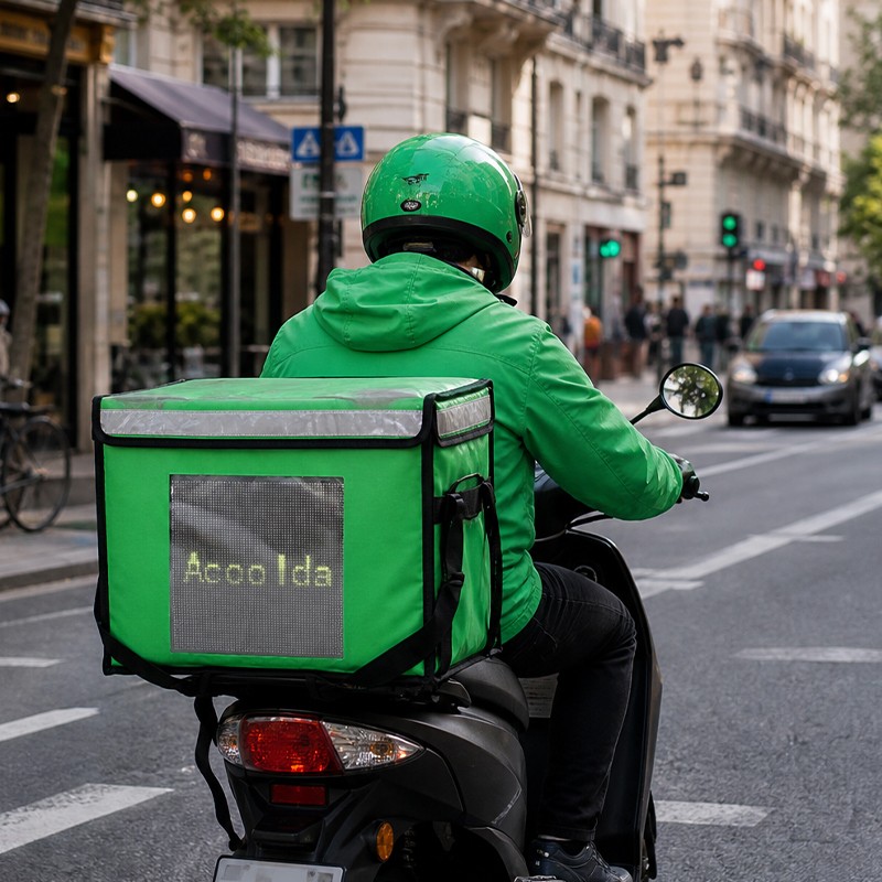 motorcycle food delivery box with LED display, 72L insulated delivery box, ACD-M-007 delivery box, scooter food delivery box, rear mounted delivery box, LED food delivery box, insulated motorcycle delivery box, restaurant scooter delivery box, takeaw